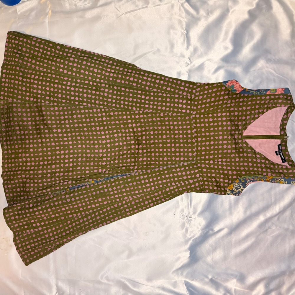 Little Journeys Chicago‎ Olive Pink Polka Dot Floral Print Cotton Dress